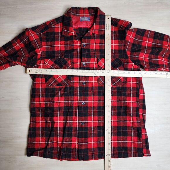 Vintage Pendleton Wool Red‎ Plaid Loop Collar Shirt Made in USA Plaid Size Large - Picture 7 of 9